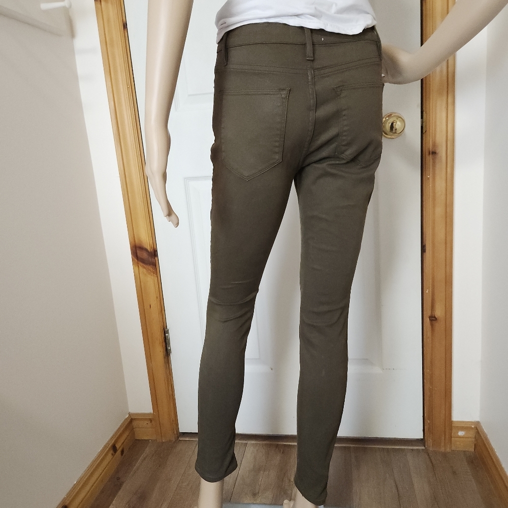 Frame denim Women Le High Skinny LHSKCT465 mid rise khaki Green Coated jeans 26 - Picture 10 of 16